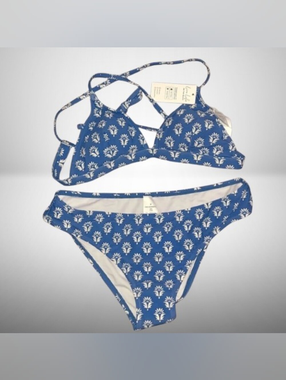 CUPSHE blue Ornate Triangle bikini top (S) & bottom (M)▪️swimwear ▪️ 2pc ▪️ NWT - Picture 1 of 4
